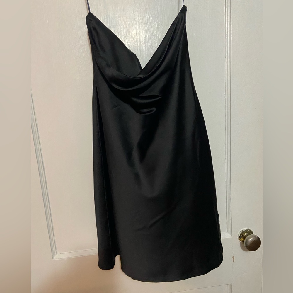 NWT Black Satin Dress Bailey Rose Champagne Problems Boutique - Size Medium